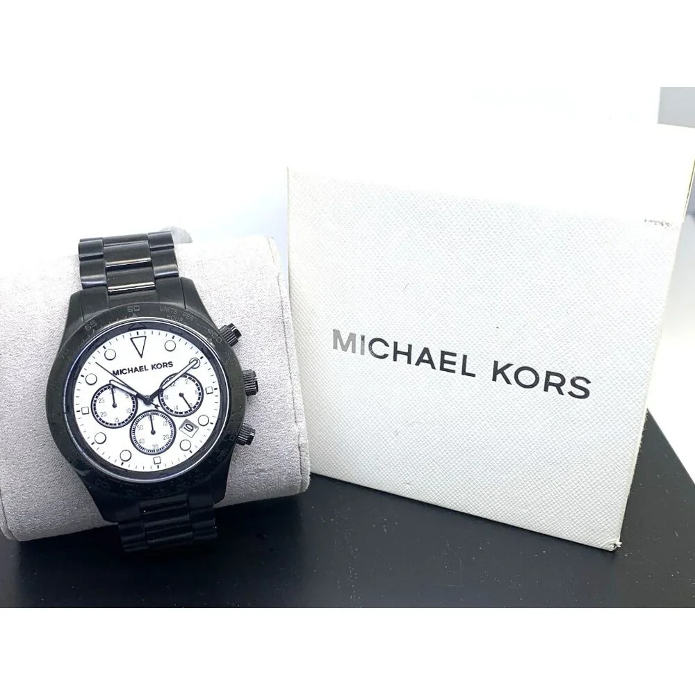 Michael Kors Men's Watch MK6083 Layton Quartz White Dial Black Steel 44mm